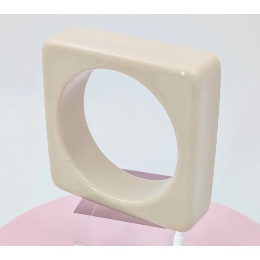 Vintage 80s Square‎ Bangle Bracelet Off White Chunky Geometric Statement